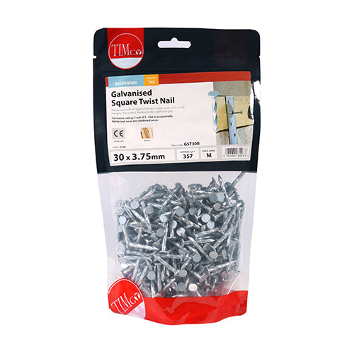 Galvanised Square Twist Nails - 30x3.75mm - 1kg Bag