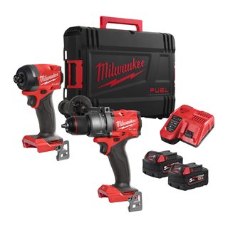 Milwaukee M18FPP2A3-502X 1/2" Twin Kit - FPD3 Combi Drill, FID3 Impact Driver,2x5amp Batteries,1xCharger in Kit Box
